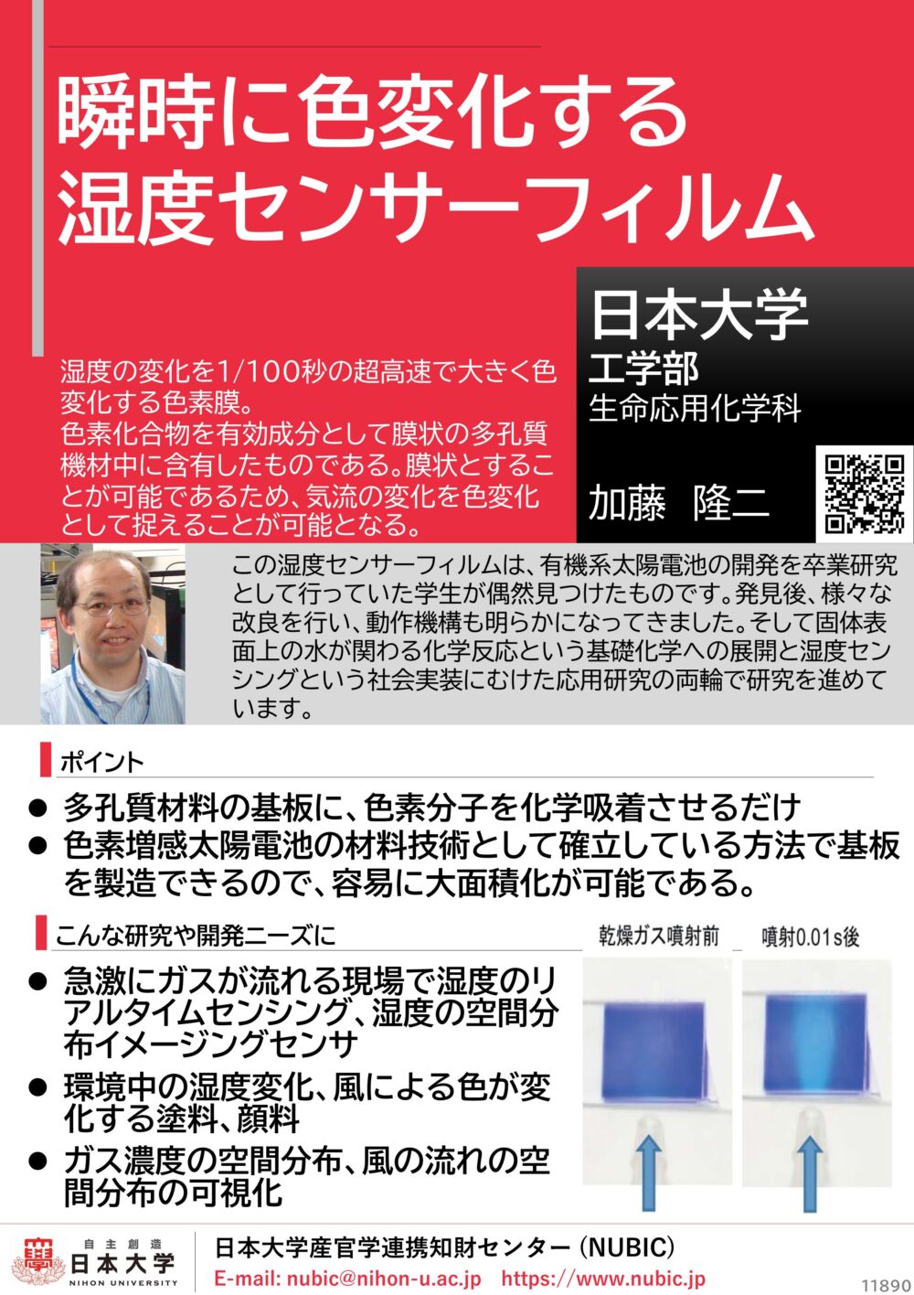 湿度の変化を1/100秒の超高速で大きく色変化する色素膜